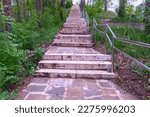 steep stone staircase with chrome railings in the park of the resort town of Kislovodsk, Russia