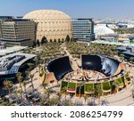 Small photo of Dubai, UAE - 10.23.2021 Areal view of some of the pavilions, Al Wasl dome and water feature at EXPO 2020.