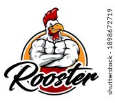 strong muscular rooster mascot...