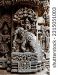 Small photo of Highly detailed intrinsic carvings of 800 year old Hindu temple at Somnathpur, Mysuru, Karnataka, India. Temple dedicated to Lord Vishnu
