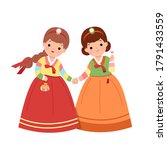 korean womans holding hands... | Shutterstock .eps vector #1791433559