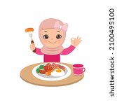 cute hijab girl eating healthy... | Shutterstock .eps vector #2100495100