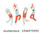 jumping people with presents.... | Shutterstock .eps vector #1946975593
