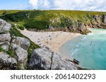 Small photo of Beautiful sea scenery at Minack Theatre on a sunny day in Cornwall, Porthcurno, England