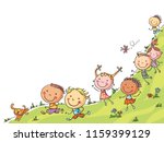 happy cartoon kids running ... | Shutterstock .eps vector #1159399129