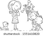 kids presenting flowers to... | Shutterstock .eps vector #1551610820