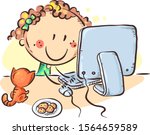cartoon girl at the computer ... | Shutterstock .eps vector #1564659589