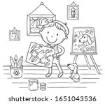 little painter with his puppy... | Shutterstock .eps vector #1651043536