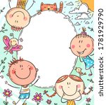 oval frame with happy doodle... | Shutterstock .eps vector #1781929790