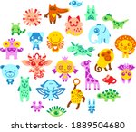 set of cute cartoon animals and ... | Shutterstock .eps vector #1889504680