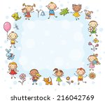 rectangular frame with kids and ... | Shutterstock .eps vector #216042769