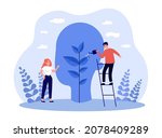 tiny man and woman watering... | Shutterstock .eps vector #2078409289