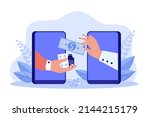 hands from phone screens... | Shutterstock .eps vector #2144215179