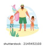 happy father with children on... | Shutterstock .eps vector #2145452103