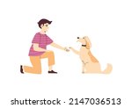 boy training his dog flat style ... | Shutterstock .eps vector #2147036513
