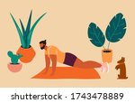 home exercise. young man doing... | Shutterstock .eps vector #1743478889