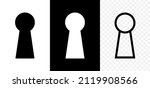 Keyhole icon. Door key hole. Shape of lock of door. Black, white and outline icons isolated on transparent background. Pictogram of keyhole. Logo for home and entrance. Vector.