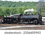 Small photo of Rockhill Furnace, PA, USA, June 11, 2023: East Broad Top locomotive #16 prepares for another day of pulling excursion trains on the East Broad Top Railroad