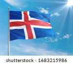 Iceland national flag waving in ...