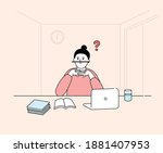 a woman who worries and thinks... | Shutterstock .eps vector #1881407953