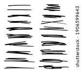 Vector set of highlight lines and underlines. Collection of hand drawn strikethrough graphic marker elements. Stock illustration isolated on white background.