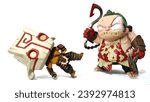 Small photo of Jakarta, Indonesia on November 20, 2023. Isolated white photo of an action figure chibi doll Funko Pop Vinyl Figure NEW FROM UK item Dota 2 - Pudge with Cleaver attacked Juggernaut. Collectable.