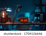 Live online radio studio desk...