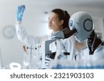 Female scientist and ai robot...