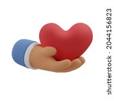 3d icon red heart in hand.... | Shutterstock .eps vector #2044156823
