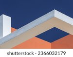 Small photo of Abstract geometric shapes architecture background. Modern concrete walls and beams, detail fragment shapes. Empty structure, angles, volumes, composition, lines. Architectural, contemporary, concept.