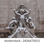 Small photo of NEW YORK, N.Y. – February 17, 2024: A sculpture group entitled “The Antebellum State of Mind: Courage Awaiting the Flight of Peace and Fortitude Supporting the Feeble” is seen in Columbus Circle.