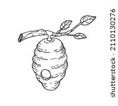 beehive on a branch. hand drawn ... | Shutterstock .eps vector #2110130276