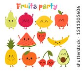 party with dancing fruits. cute ... | Shutterstock .eps vector #1311305606