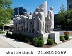 Small photo of Newark, NJ - May 17, 2022: A Monument in Newark’s Ironbound in honors Ironbound immigrants