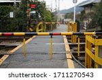 KYOTO, JAPAN - MAR 31, 2017: Close up of the boom barrier of the railway barrier rail gates