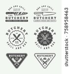 set of vintage butchery meat ... | Shutterstock .eps vector #758958463