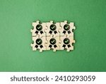 Small photo of wooden puzzle with certified icons. the concept of service quality commitment. iso certified business, conformity to international standards and quality assurance