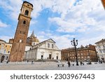 Small photo of Turin, Italy. In Piazza San Giovanni, view of the Turin Cathedral, the church where the Holy Shroud is kept and exhibited. 2023-05-04.