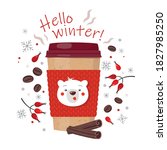 Winter Greeting Card With Hot...
