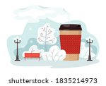 paper cup of hot coffee with a... | Shutterstock .eps vector #1835214973