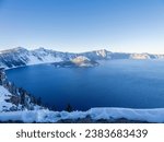 Small photo of Beautiful Crater Lake the deepest lake in USA with intense blue color located in Oregon, USA