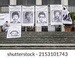 Small photo of Guatemala – Guatemala City 05-05-2022. Relatives of disappeared people during the civil war listed in the "Military Dossier", put posters with photos of their loved ones in front of the Supreme Court.
