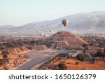 View of the Teotihuacan pyramids from an air balloon
