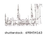 hand drawn sketch of holy kaaba ... | Shutterstock .eps vector #698454163