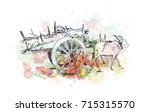 Watercolor Sketch Of Bull Cart...