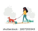 Black Woman Walking With Dog In ...