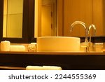 Beautiful luxury sink decoration in bathroom at luxury hotel. Travel and relax concept