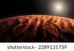 Small photo of Planet Mars, view from orbit. Relief and craters on the surface of the desert red planet. Cosmic landscape.
