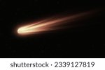 Small photo of Beautiful comet tail isolated on black background. Comet in starry space. Astrophotography of a celestial object.