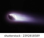 Small photo of Halley's Comet isolated in space. The nucleus and tail of a large comet on a black background. Astronomical image.